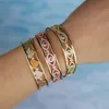 Gold Farbe Mode Breites Band Offene Armreif Für Frauen Gepflastert Regenbogen Cz Hohl Bösen blick Herz Gravierte Manschette Armreifen schmuck