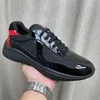 Sapatos casuais masculinos pretos da moda America Cup Tênis de couro patenteado de alta qualidade Sapatos planos de malha preta com cadarço ao ar livre caixa de tênis de luxo 38-46