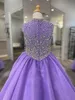 High Collar Girl Pageant Dress 2022 Ballgown Crystals Beaded Organza little Kid Birthday Formal Party Gown Toddler Teens Preteen F6647740