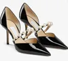 Top marques de luxe Aurelie femmes sandales chaussures en cuir verni bout pointu dame Sexy été pompes perle embellissement talons hauts EU35-42