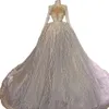 Saudiarabien bollklänning bröllopsklänning paljetter applikationer illusion hög hals långärmad lyx brudklänningar kristall brudrockar skräddarsydda tillverkade