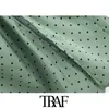 TRAF Mulheres vintage elegantes polka ponto plissado midi saia moda moda cintura lateral zíper fenda saias femininas chic faldas mujer 220812