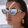 Óculos de sol na moda espelho dourado olho de gato feminino 2022 moda luxo designer corrente de metal óculos de sol senhoras óculos de viagem UV400óculos de sol Ki