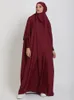 Etnik Giyim Müslüman Kadınlar Jilbab Tek parça Namaz Elbise Kapşonlu Abaya Büzgü Kollu İslam Dubai Suudi Siyah Elbise Türk Tevazu