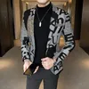 Letter Print Wool Woolen Blazer Men Winter Men Blazer Casual Suit Jacket Slim Fit Party Club Wedding Social Blazer Homme 220514