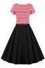 مخطط أرجوحة النساء الفساتين غير الرسمية طاقم الرقبة غطاء الأكمام طول الركبة فستان للحفلات للفتيات بالإضافة إلى الحجم FS1393