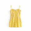 Für Love Womens Zitronenkleid Hohe Taille Bodycon Sexy Gelbe Spitze Plaid Patchwork Koreaner Vintage Kurze Mini Strandkleider
