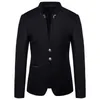 Spring Men's Fashion -knapp Dekorativ blazerrock Kinesisk stil Slim Fit Stand Collar Solid Color Sacka Jacket 220504