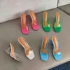 Hausschuhe Mode Frauen Offene spitze PVC Transparente Sandalen Rutschen Dicke High Heels Rosa Grün Blau Silber Sommer Casual Pumpe 220328