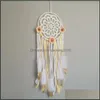 Annan heminredning tr￤dg￥rd boho dr￶mf￥ngare handgjorda vita guld fj￤der dreamcaters med blommor f￶r v￤gg h￤ngande dekoration br￶llop hantverk