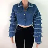 Vestes Femmes Femmes 2022 Veste Manteau Femmes Denim Jeans Crop Top Multi Couches Flare Manches Streetwear Drop RobesWomen's