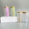 16 Tumblers de vidro sub -iridescente em branco com sublimação de sublimação a laser de cerveja de cola fosca pode garrafas de bebidas DIY Cups de transferência de calor