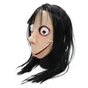 Horror de hackers assustadores Horror Latex Full Head Momo Máscara Big Eye With Long Wigs 220705