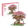 Blocks Sakura Mini Brick Toy Tree House Blocks Japanese Street View Cherry Blossom Model Building Birthday Gifts For Kid T230103