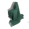 Knitted Wool Blankets Fringed Shawl Wraps Casual Hotel Bed Tassel Solid Color Travel Office Air Conditioning Nap Home Blanket Shawls RRE1369