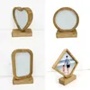 Stock Bamboos Sublimation Blank Photo Frame With Base DIY Double Sided Wood Love Heart Round Frames Magnetism Picture Painting Decoration sxa11