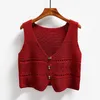 Korean Fashion V Neck Loose Sleeveless Sweater Vest Women Knitted Hollow Out Single Breasted Short Cardigan Female Kniwear 220812
