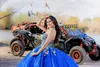 2022 Royal Blue Quinceanera Klänningar Sweetheart Appliqued Sequined Bead Mexican Sweet 15 Klänningar Puffy Kjol Vestidos 16 Anos