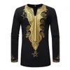 Ethnic Clothing Red V Neck African Dashiki Print Dress Shirt Men Clothes Long Sleeve Camisa Masculina Streetwear Casual