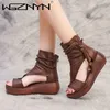 Roman Style Summer Boots Women Sandal Shoes Leather Sandals Thick Sole Heighten Shoes Woman Wedges Sandals Open Toe Shoes 220725