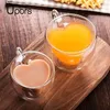 Upors Handgemaakte dubbele wandglas Koffie Mok Warmte-resistente geïsoleerde hartvormige theekop Mini Dubbele laag Espresso Latte Mug 210409