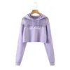 HSA Women Loose T-Shirt Korean-style Gauze splice Casual Hoodies Loog-Sleeve Pullovers O-Neck Harajuku Short Hoodie 210716