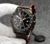 Mens Watch 47mm Watches Chronograph Quartz Japan Movement Black Case Blue Dial Leather Rubber Strap New Model Men Wristwatches