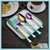 Flatware Sets Kitchen Dining Bar Home Garden Unique Stainless Steel 304 Colored Tableware Set Glossy Rose Gold Dinning Pvd Plated Golden