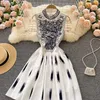 New Fashion Runway Summer Dress Women's Sleeveless Stand Collar Floral Embroidery Elegant High Waist Zipper Mini Vestidos 2023