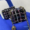 designer Tweed Colorful Quilted Vanity Box Bag With Mirror Cosmetic Gold Chain Crossbody Shoulder 12cm/17cm