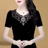 Fashion T-shirt female short-sleeved summer top's diamond tshirts Femme Lace Tees Camisetas Mujer 220408