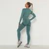 Seamless Yoga Set Women Gym Clothing Workout Sportswear Fitness Long Sleeve Crop Top Bra + Leggings 2 Piece Sports Suits 220330
