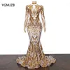 Party Dresses Sparkly Gold Sequined Long Mermaid Prom 2022 Luxury Full Sleeve High Neck Women Formal Evening Gownsparty