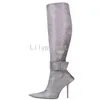 Women Boots 'New' S Sexy Stiletto Heels مدببة سستة الثياب حفلة فاخرة سيدات الركبة عالية الحجم 43 0709