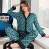 Women's Two Piece Pants 2pcs Womens Pajamas Sets Woman Pajama Summer V Neck Design Suit Long Sleeve Trousers Set Home Clothes Sexy Satin Sil