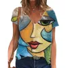 T-shirt décontracté pour femmes Summer V Neck Art Print T-shirt à manches courtes Vintage Y2K surdimensionné Streetwear Tee Tops Femme Chemise S-5XL 220616