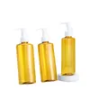 Packing Clear Yellow Plastic Bottle White Lotion Press Pump Bring Card Buckle Flat Round Bottle Empty Refillable Cosmetic Portable Packaging Container 200ml