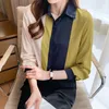 Camisas de blusas femininas 2022 Spring Office Lady Patchwork Silk for Women Long Slave Color Contrast Satin Blouse Plus Size Tops Blusas Muje