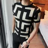 Nuovo maglione color block da uomo girocollo primavera ed estate versione coreana slim casual a maniche corte stile britannico top con stampa di moda 4XL