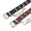 Belts Fashion Punk Metal Eyelet Waist Belt With Chain PU Leather Women Waistband Wild Rivet Pin Buckle Personality Jeans Decor