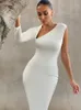 Sukienka bandażowa dla kobiet Summer White Midi Bodycon Elegancki seksowny jedno ramię wieczorne klub imprezowy Wysokiej jakości 220425238W