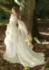 Robes de mariée à manches longues vintage Robe de mariée 2022 Rufffes Satin Sweep Train Corset Back Tulle Made Made plus