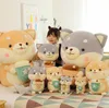 Super Doux Grand Oeil Tasse À Lait Chien En Peluche Kaki Shiba Inu Avec Des Oreillers En Peluche Mignons De Thé À Bulles Taille 23-35cm Fille Dormir Oreiller Jouet