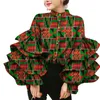 Bintarealwax قميص African Dress Shirt طبقات طوق Flare Sleeve Women's Blouses Wax Print Cotton Top Plus Size Lady Clothes Party Wy8635