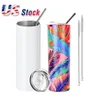 USA Warehouse 20oz Blanks Sublimation Tumbler Stainess Steel Coffee Coffee Occs Ensulted Water Cup مع قش بلاستيكي وغطاء F053106