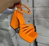 Hot sexy chunky talon sandals femmes toe carré plate-forme pour femmes pour femmes lacets lacets haut talons orange sandalias mujer