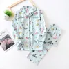 kimono femme maple leaf pajama sets women 100% gauze cotton long sleeve casual sleepwear pyjamas autumn sale 220329