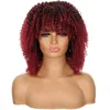 Cabelo curto afro kinky encaracolado perucas com franja sintética africana ombre 1 borgonha perucas sem cola para preto feminino alta temperatura 2486288