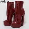 Sorbern Customized Wine Red Ankle Boots Women Visible Platform Unisex 20Cm Block Heels Shoes