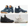 Högkvalitativ 4 denim Travis Blue Black White Denim Boots Shoes Men 4S Blue Jeans Sports Sneakers med Box Size US7-13273X